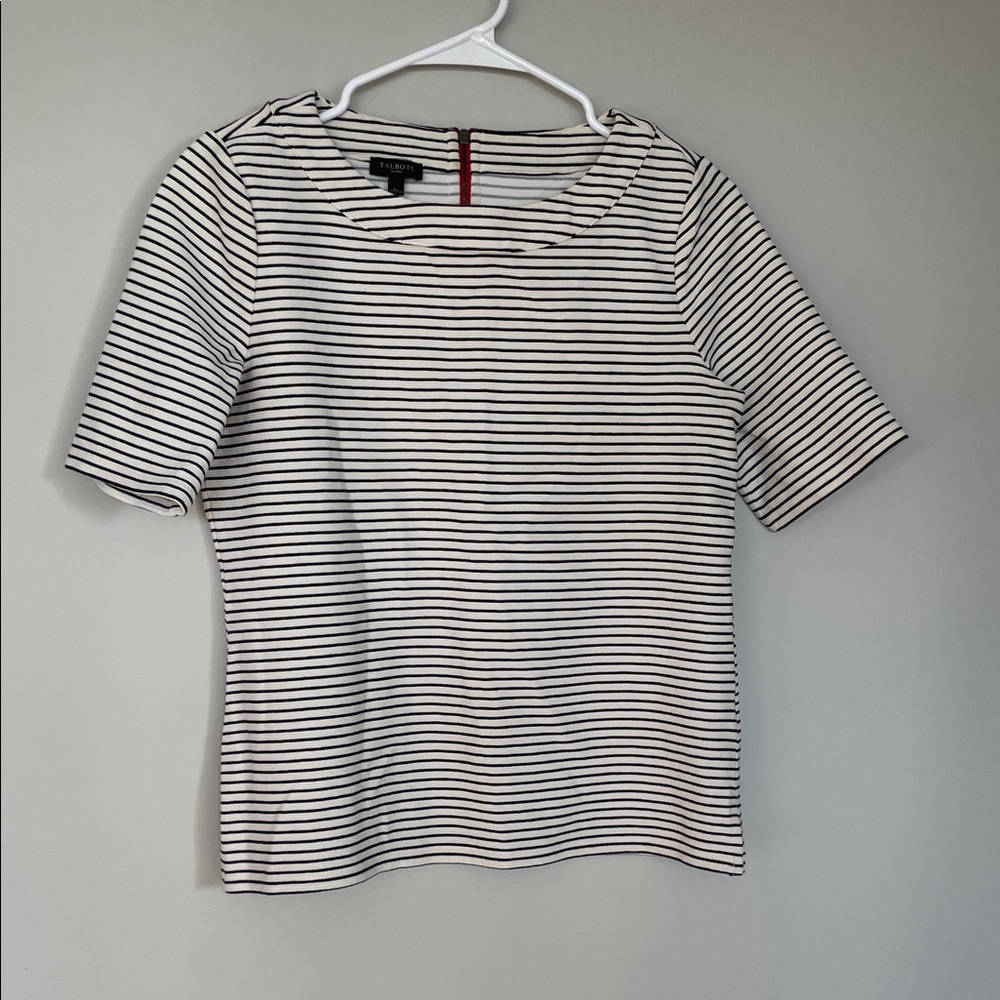 Talbots Black and White Striped Short Sleeve Tee